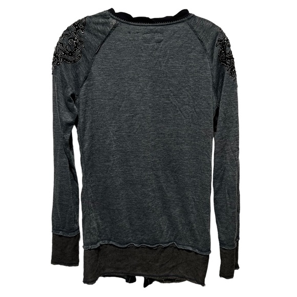 Miss Me Cardigan Distressed Studded Appliqued Embellished Button Up Gray - Picture 4 of 11